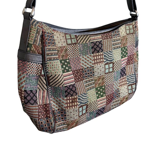 Vintage SAS Tapestry Quilt Leather Patchwork Crossbody Shoulder Purse - Picture 2 of 11